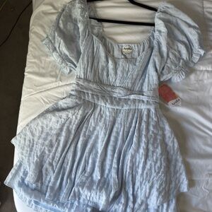 ARULA Sky Blue Puff Sleeve Jumpsuit